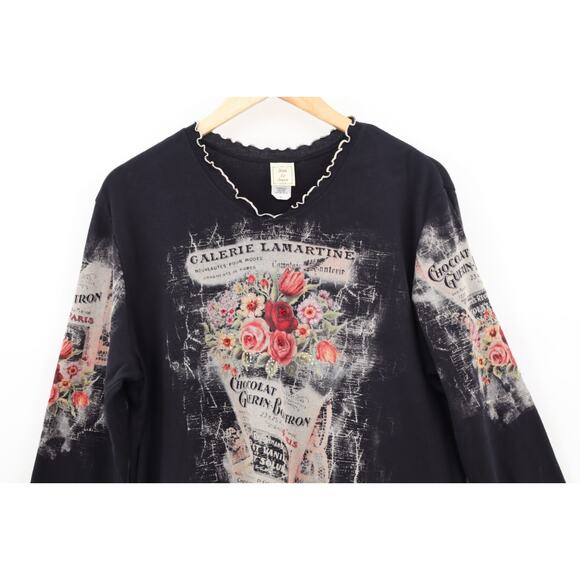 Vintage Jess & Jane Top Sz XL Black Chocolate Rhinestone Bedazzled Whimsy Y2K - Picture 3 of 6